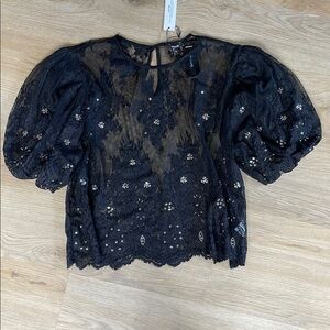 Express Black Lace Puff Sleeve Blouse